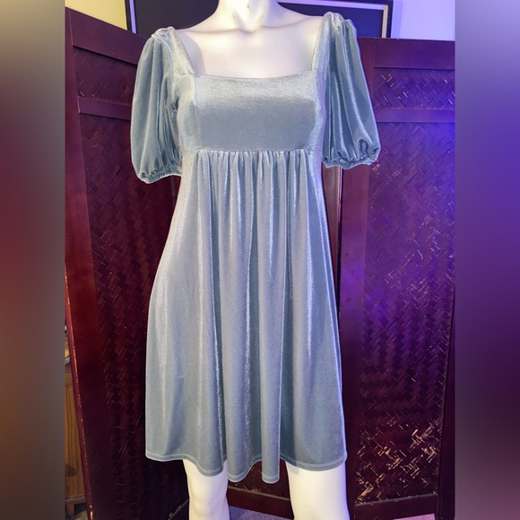 Coquette charming periwinkle velvet puff sleeve babydoll dress garden ballerina - Picture 6 of 8